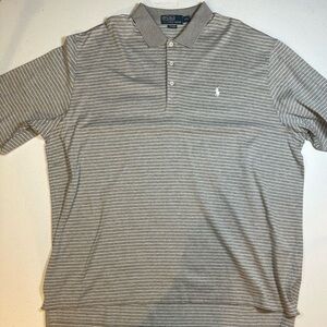 Polo Ralph Lauren‎ Polo Shirt Mens XXL Gray Stripe SS Golf Pima White Pony Logo